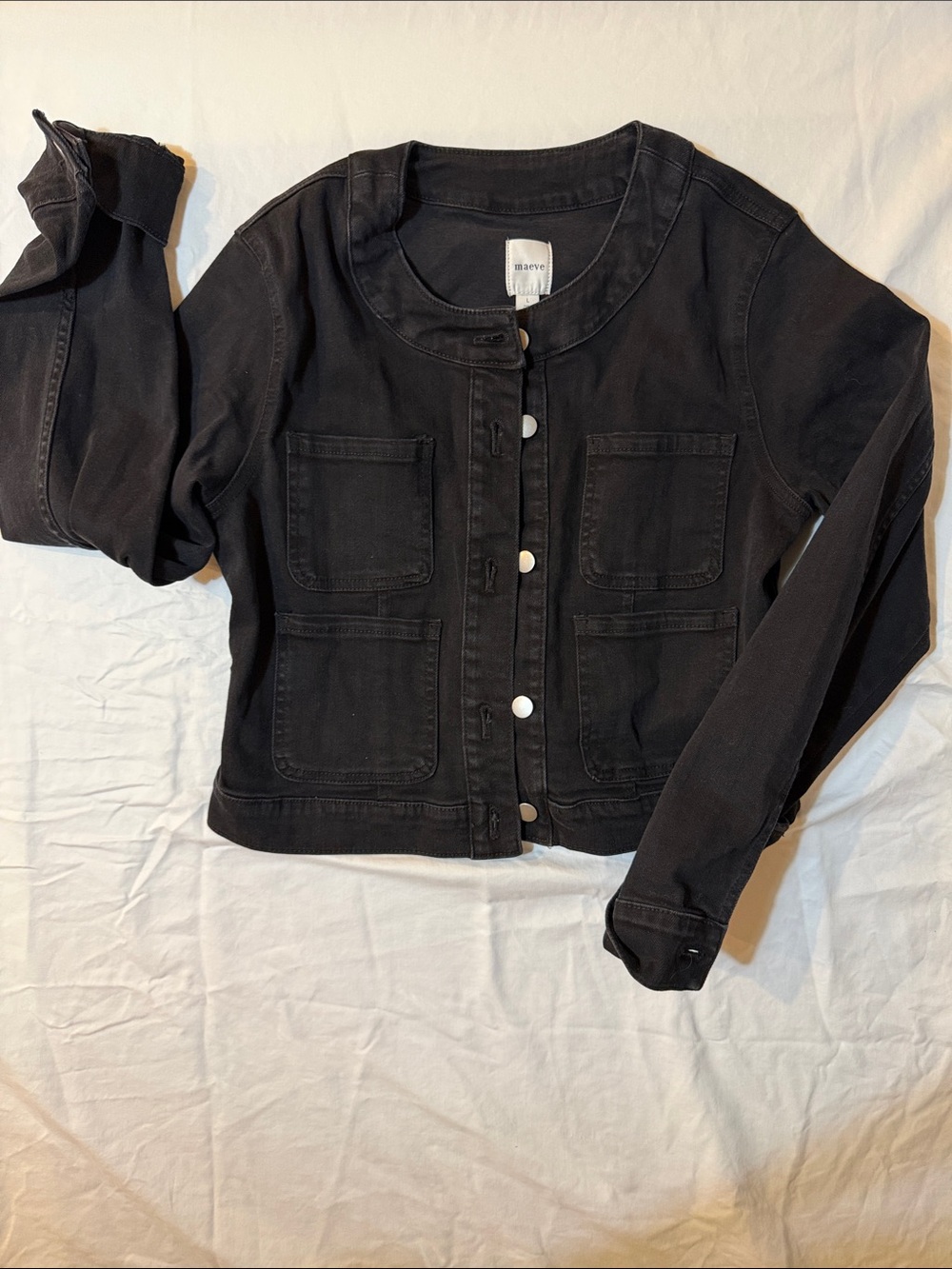 Maeve Anthropology Black Cropped Denim Button-Front Jacket NWT